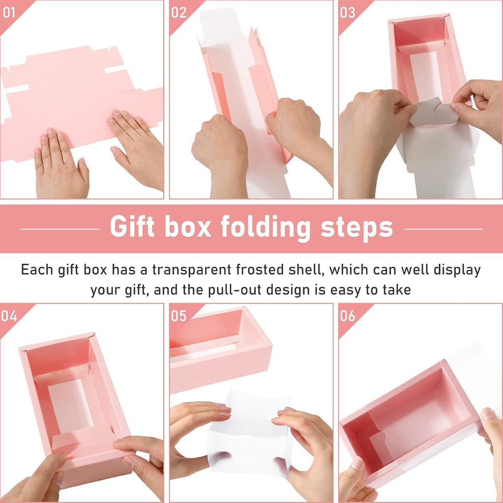 50 Sets Gift Boxes Kraft with Tags, 6.3 x 3.5 x 2 Inch, Pink