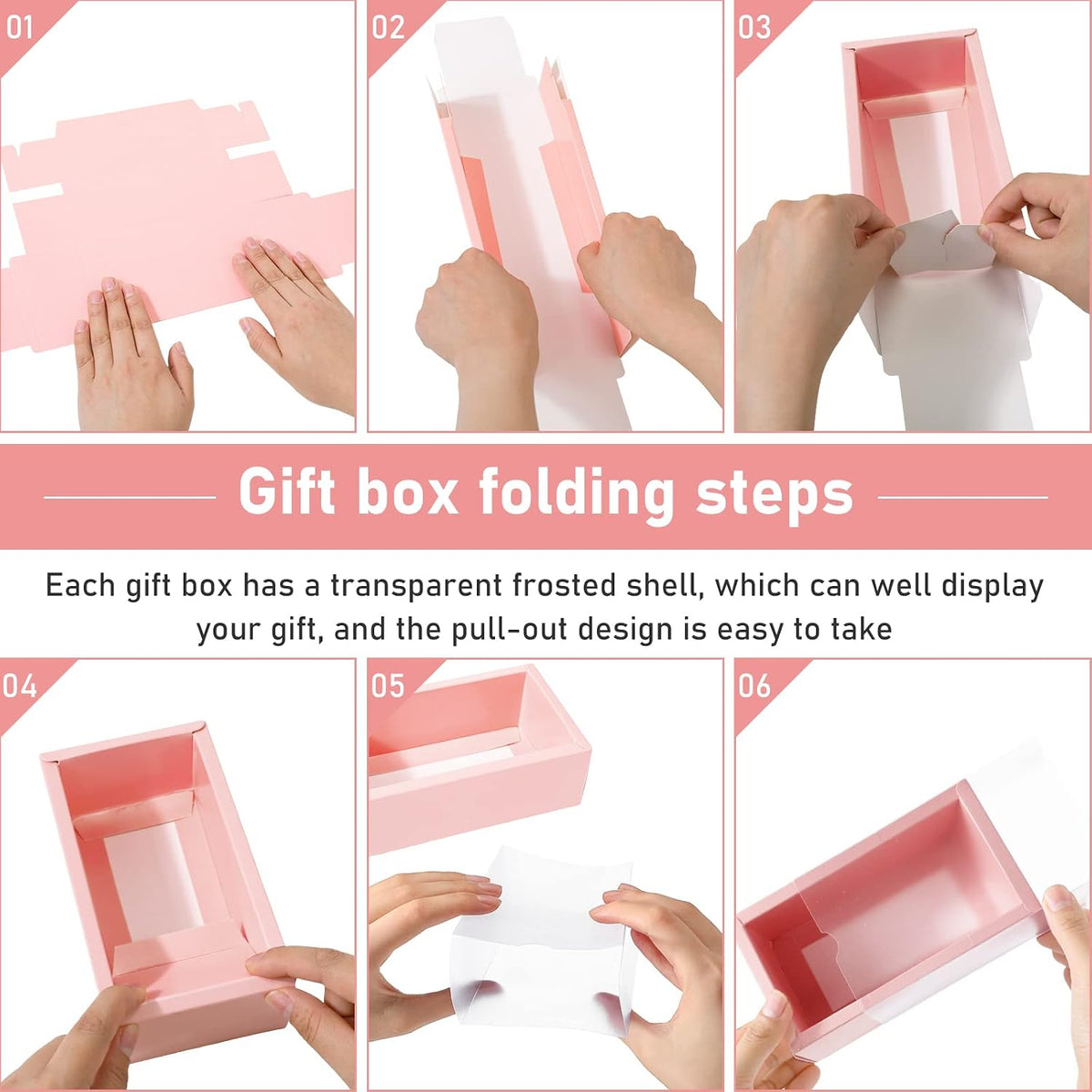 50 Sets Gift Boxes Kraft with Tags, 6.3 x 3.5 x 2 Inch, Pink