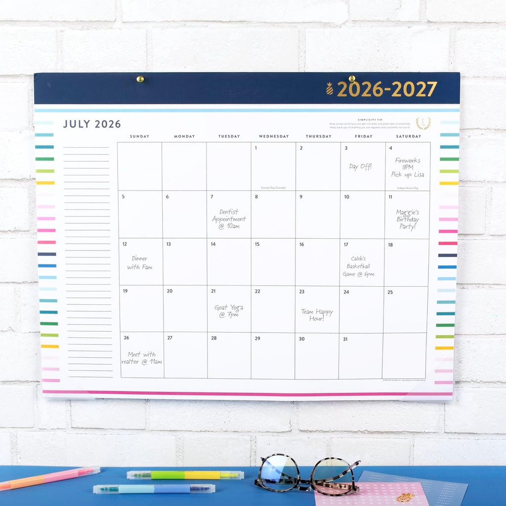 Simplified by Emily Ley for AT-A-GLANCE Academic 2026-2027 Monthly Desk Pad Calendar, Happy Stripe, Standard, 17" x