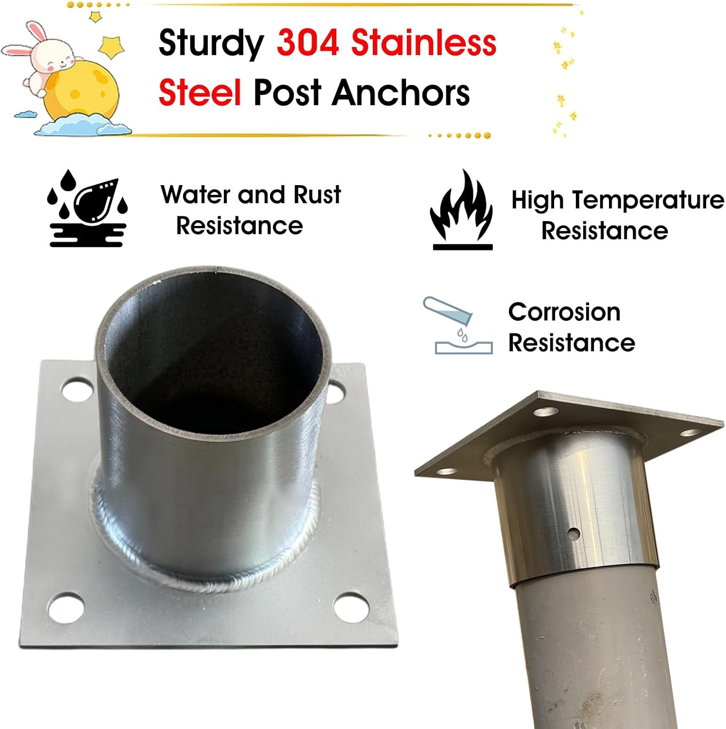 Post Anchors for Ground - Round Base Flange for Fence & Light Posts - Heavy-Duty Concrete Mounting Solution
