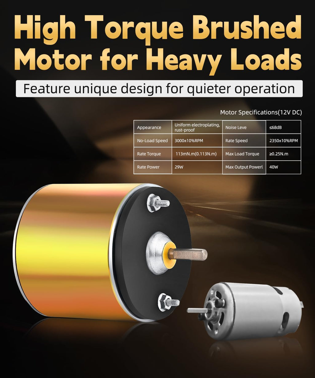 12V Motor for Deer Feeder - 1/4" Shaft Feeder Replacement Heavy-Duty Motor with Smooth Start and Stop,S-Plug