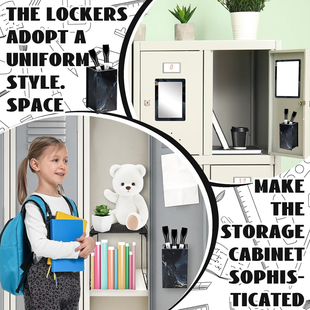 9 Pcs Locker Accessories Kit Black Locker Organizer Magnetic Whiteboard Mirror Pen Holder Pen for Storage Organizing