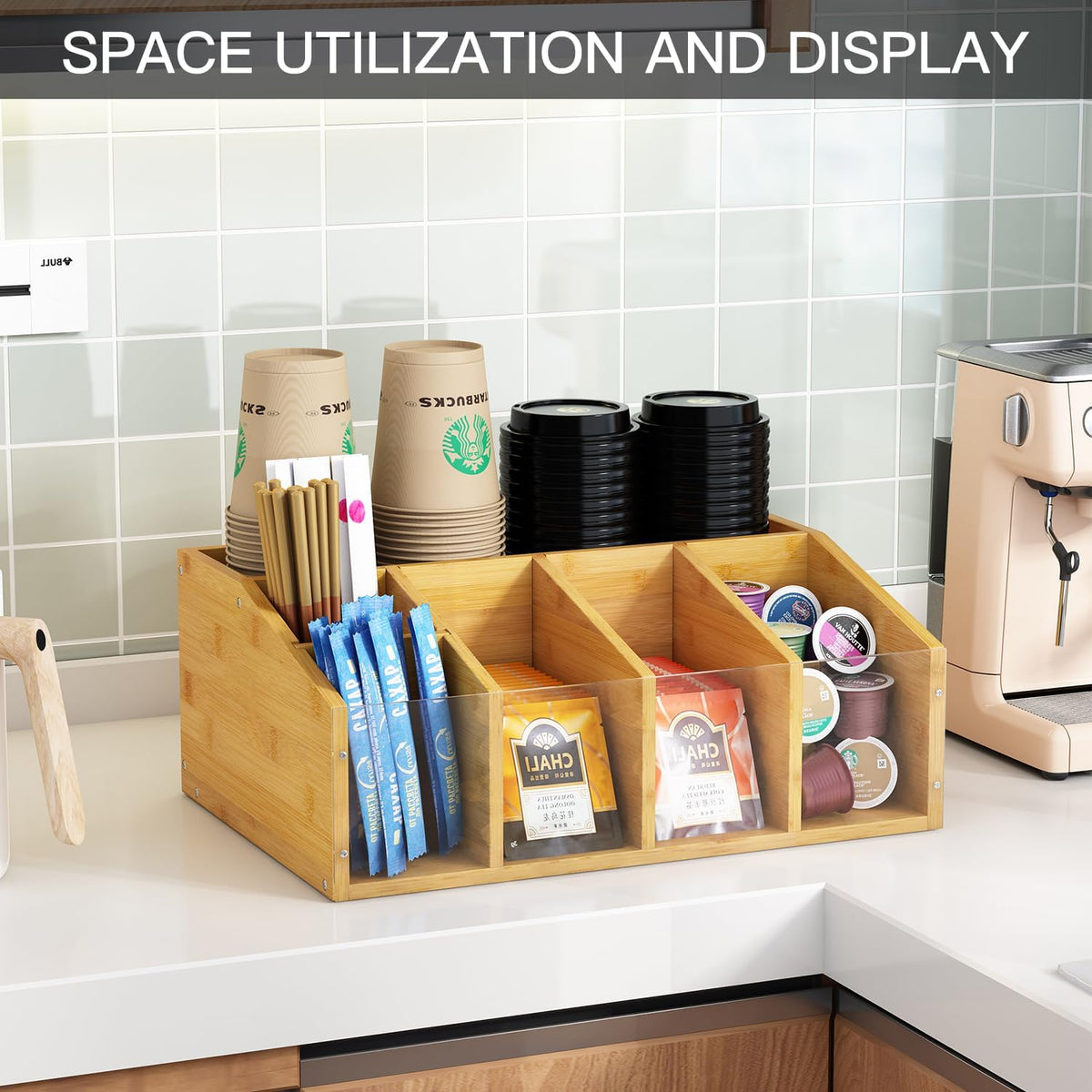 Coffee Station Organizer Condiment Organizer for Countertop Farmhouse Coffee Caddy with Removable Dividers Small Cute