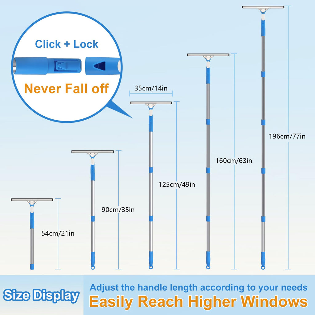 77'' Long Squeegee Window Cleaner Tool for Indoor Outdoor Windows