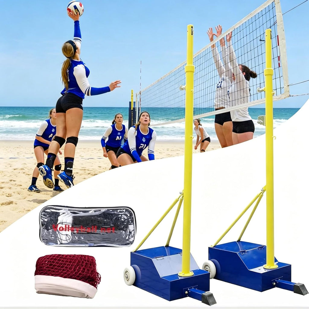 Volleyball Poles, Badminton/Volleyball Posts, Heavy Duty Volleyball Net with Poles Adjustable 5ft-6.8ft 4 Heights