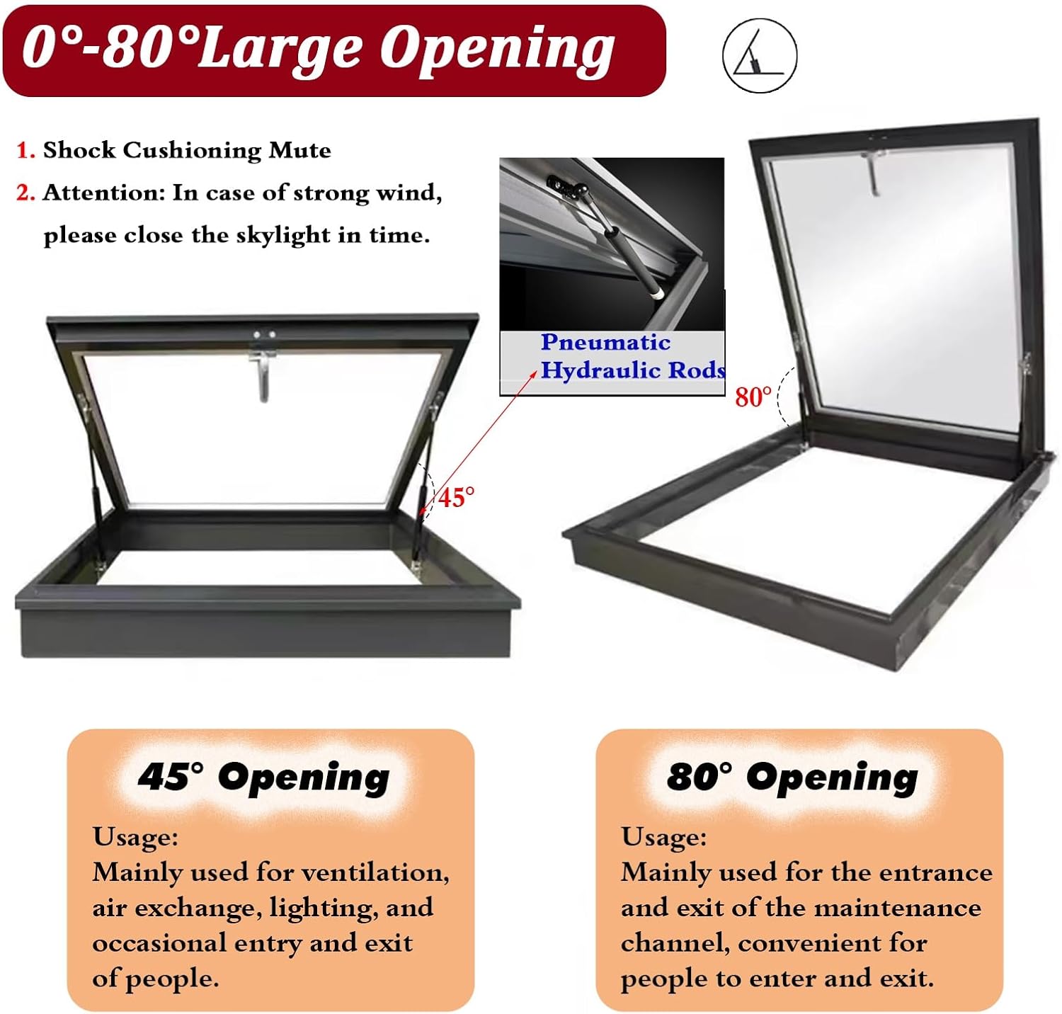 Heavy Duty Skylight Windows for Roof, Manual Opening Escape Access Hatch with Lock, Walk-in Anti-Hurricane Rain Proof