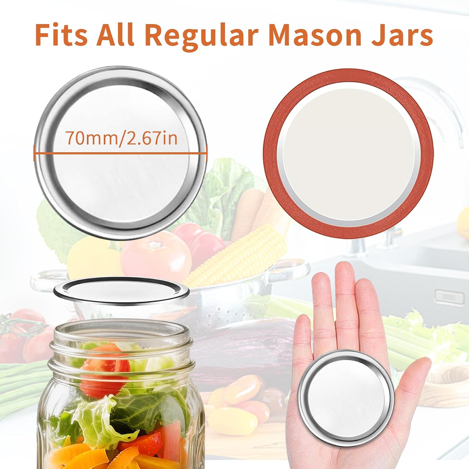 70MM 220 Pcs Regular Mouth Mason Jar Lids Split-Type Silicone