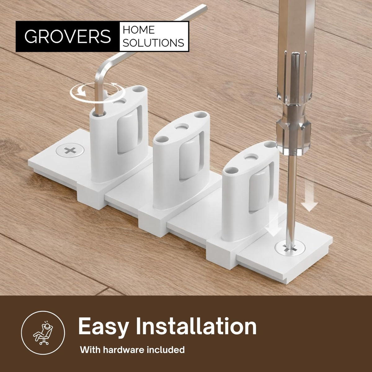 3-Pack Sliding Closet Door Floor Roller Guide - Adjustable Width 3-Roller Design - Easy Install! (White) | Grovers Home Solutions
