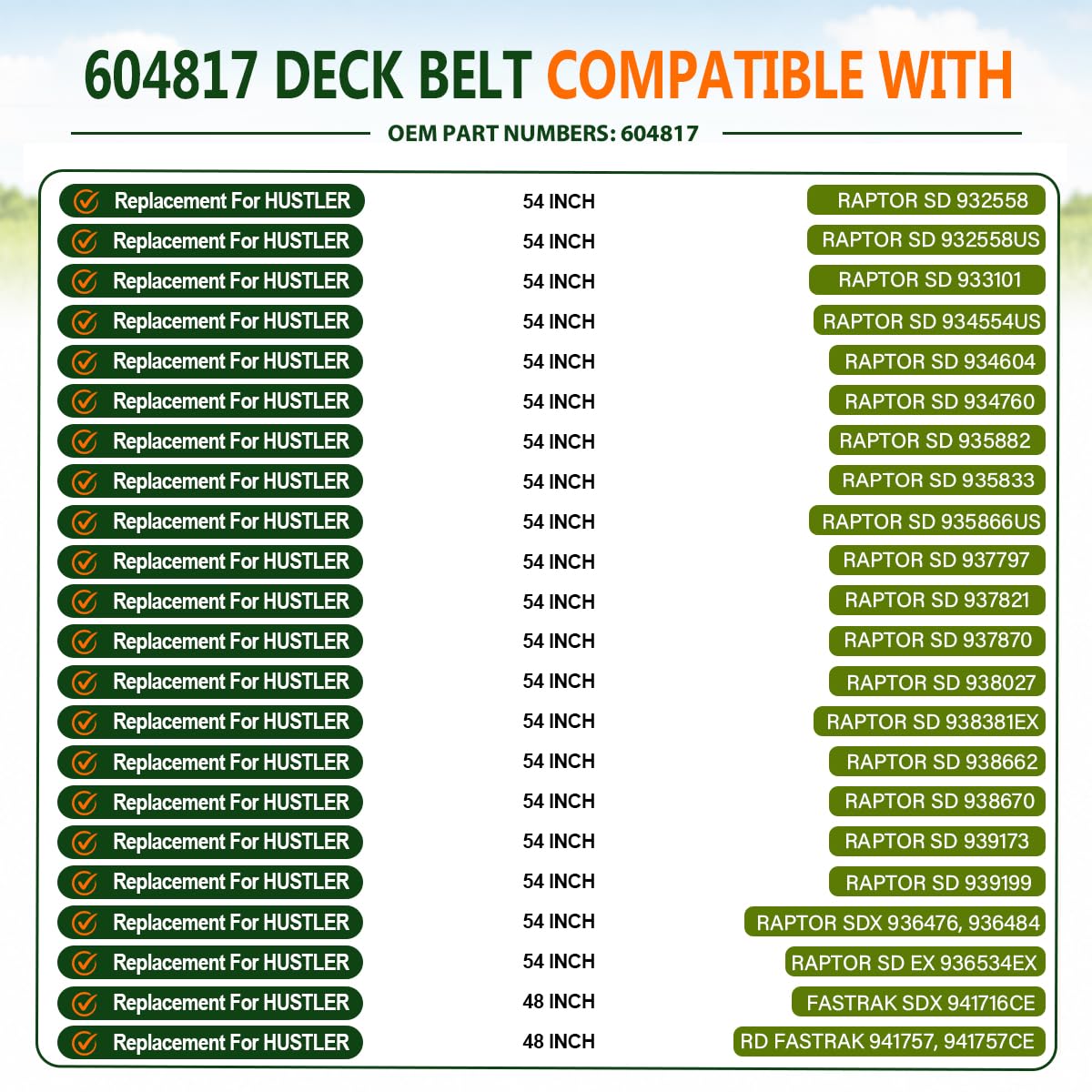 604817 Deck Belt 5/8"x143.75" for Hustler Aramid Cord