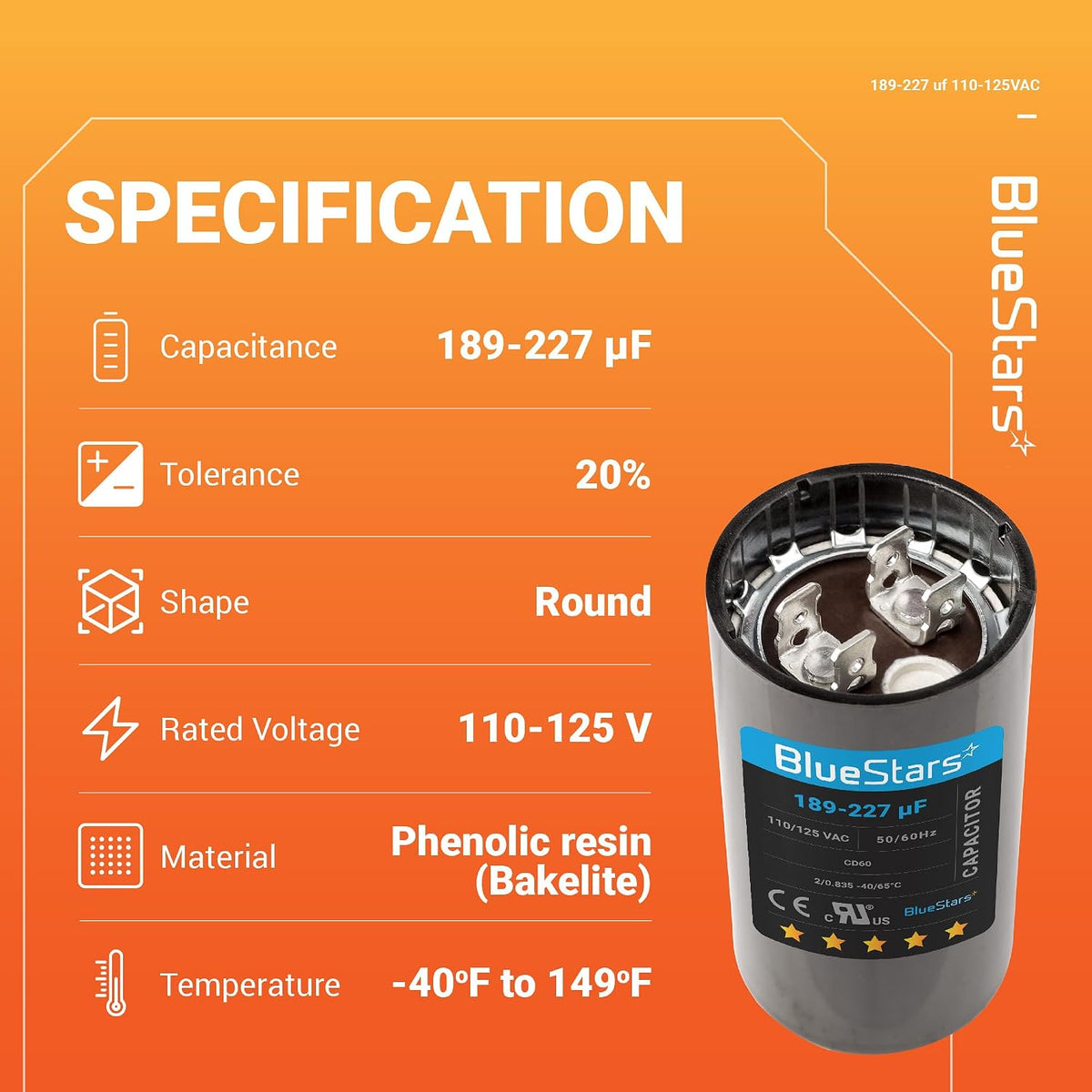 [Upgraded] BlueStars 189-227 MFD uF 125VAC Capacitor