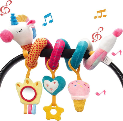 Car Seat Toys for Babies 0-6 Months Girl - Baby Toys 3-6 Months - Rattle, Mirror, Crinkle, Squeaky Carseat Stroller