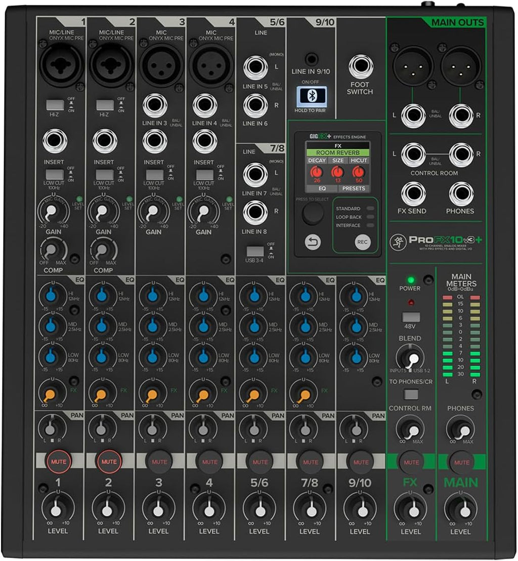 ProFX10v3+ 10-Channel Professional Analog Mixer with USB, Onyx Mic Preamps, GigFX Effects Engine, and Bluetooth |