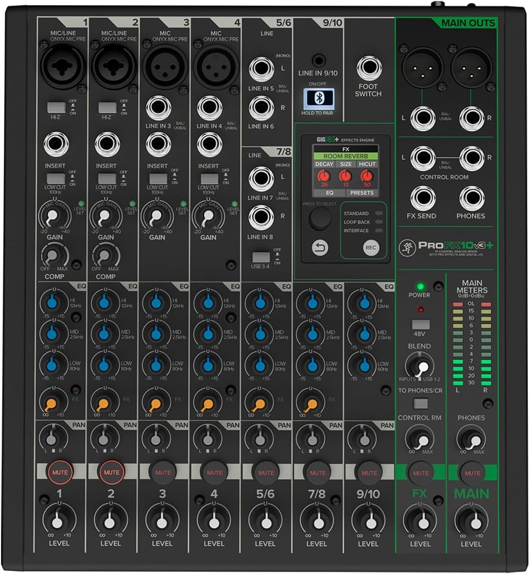 ProFX10v3+ 10-Channel Professional Analog Mixer with USB, Onyx Mic Preamps, GigFX Effects Engine, and Bluetooth |