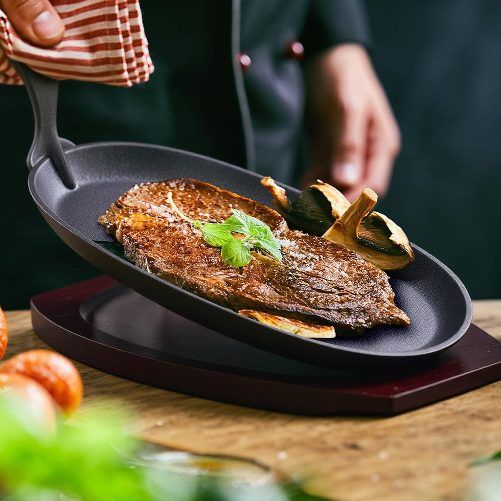 8 Pieces Cast Iron Fajita Skillet Pan Set Sizzling Steak Plate