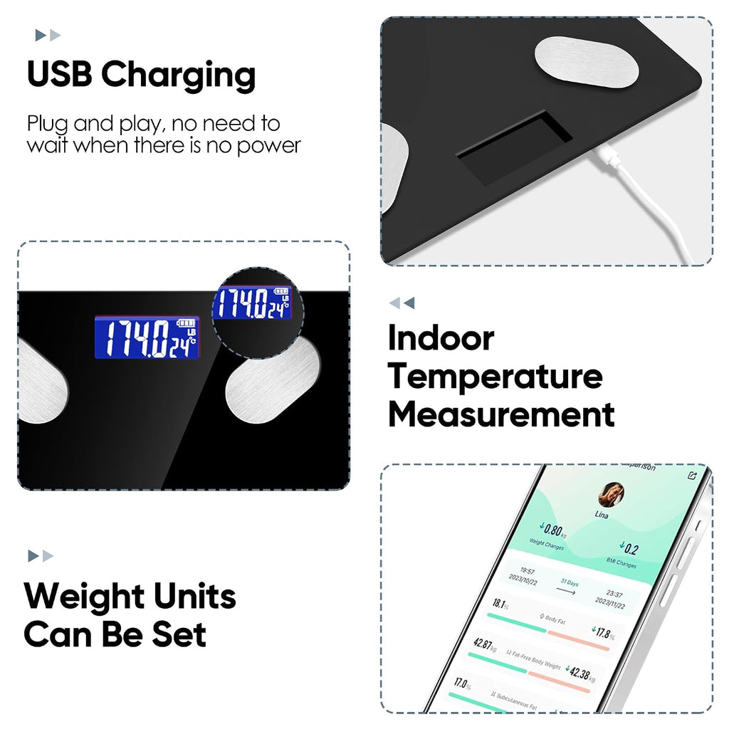 Digital Simple Bathroom Scale, Home Practical Body Fat Scale with Led Display, Body Composition Analyzer with