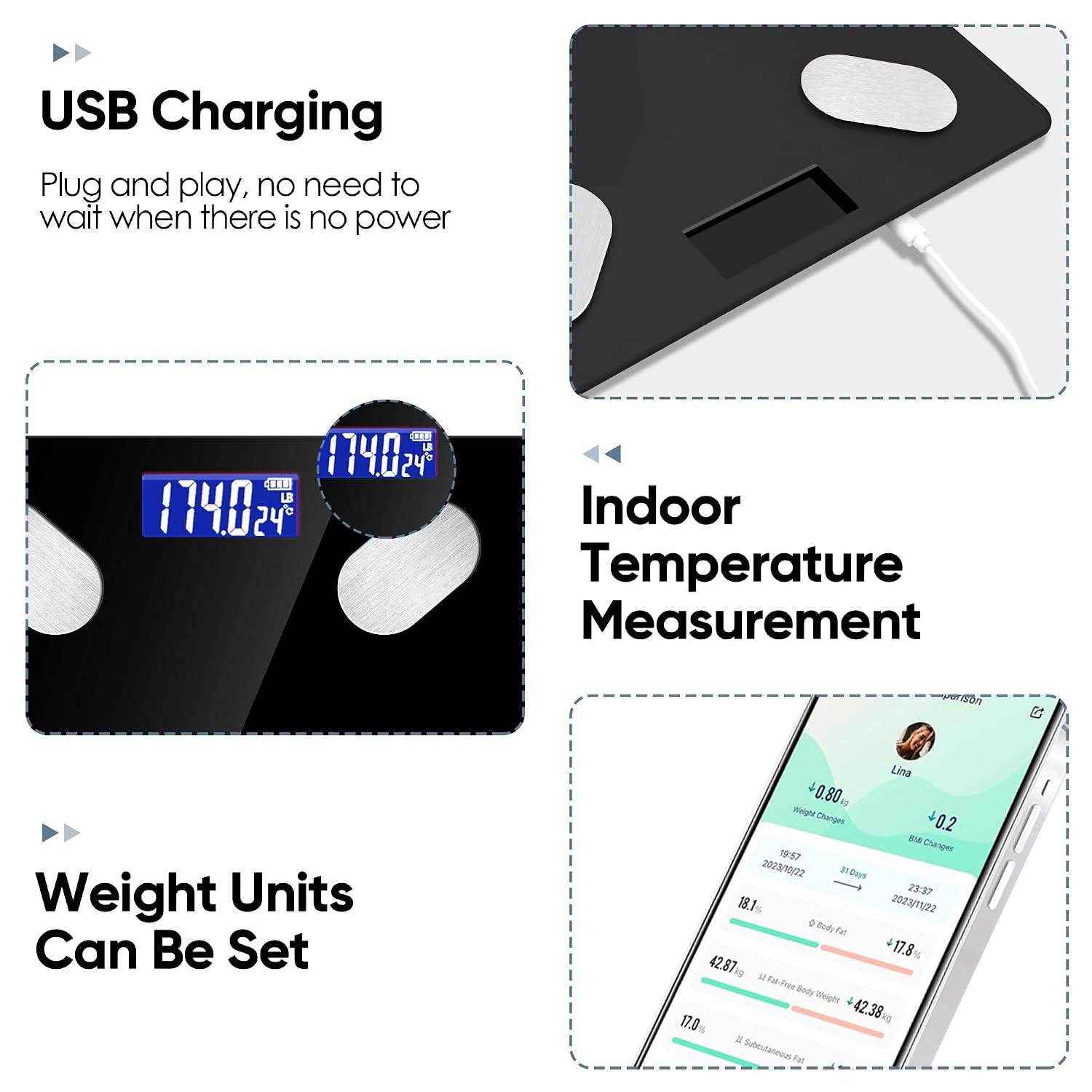 Digital Simple Bathroom Scale, Home Practical Body Fat Scale with Led Display, Body Composition Analyzer with