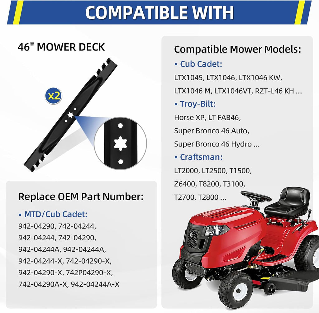 GICOOL 942-04290 Mulching Mower Blades for Cub Cadet 46 Inch Mowers