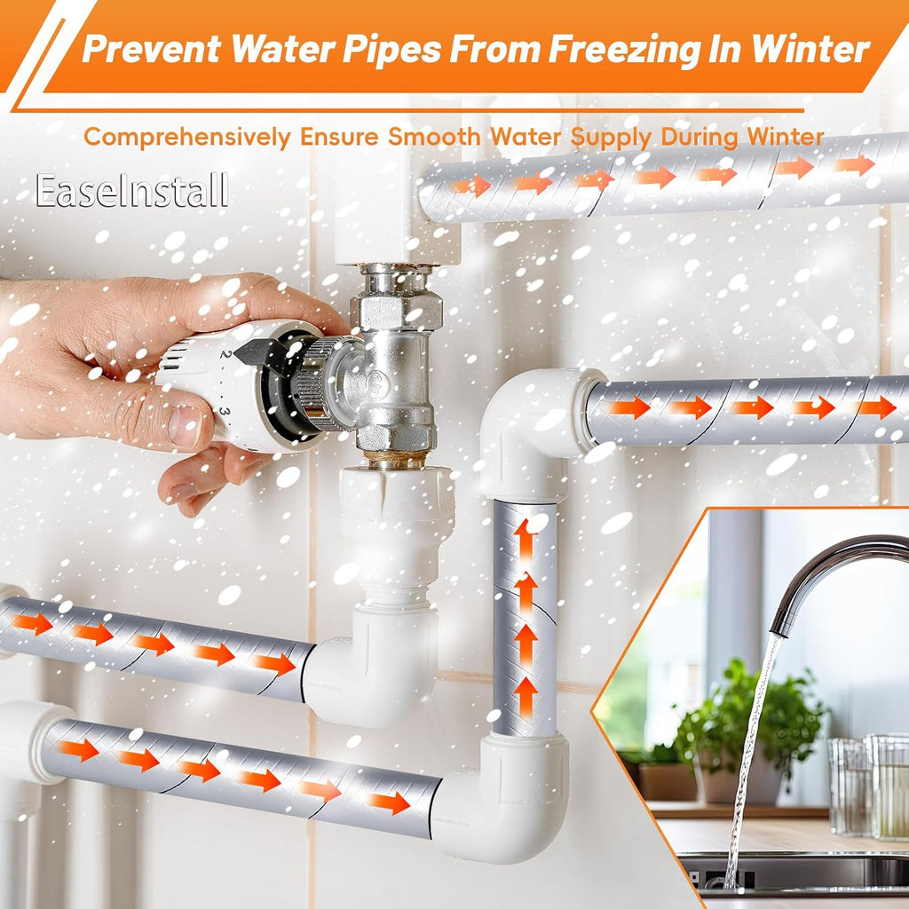 Pipe Insulation Wrap Foam Tube Self Adhesive Heat Tape for Water Pipes, Peel and Stick Outdoor Foam and Foil Water