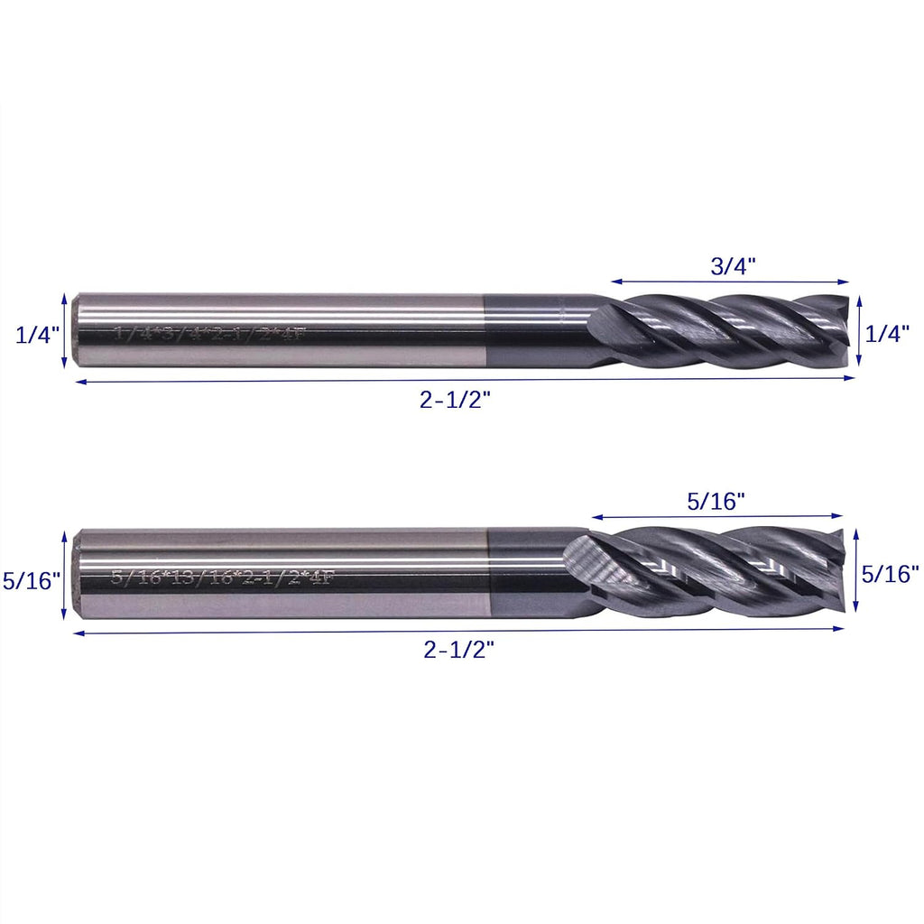 6Pcs 1/8" - 1/2" 4 Flute Solid Carbide Square End Mill Set - AlTiN Coated