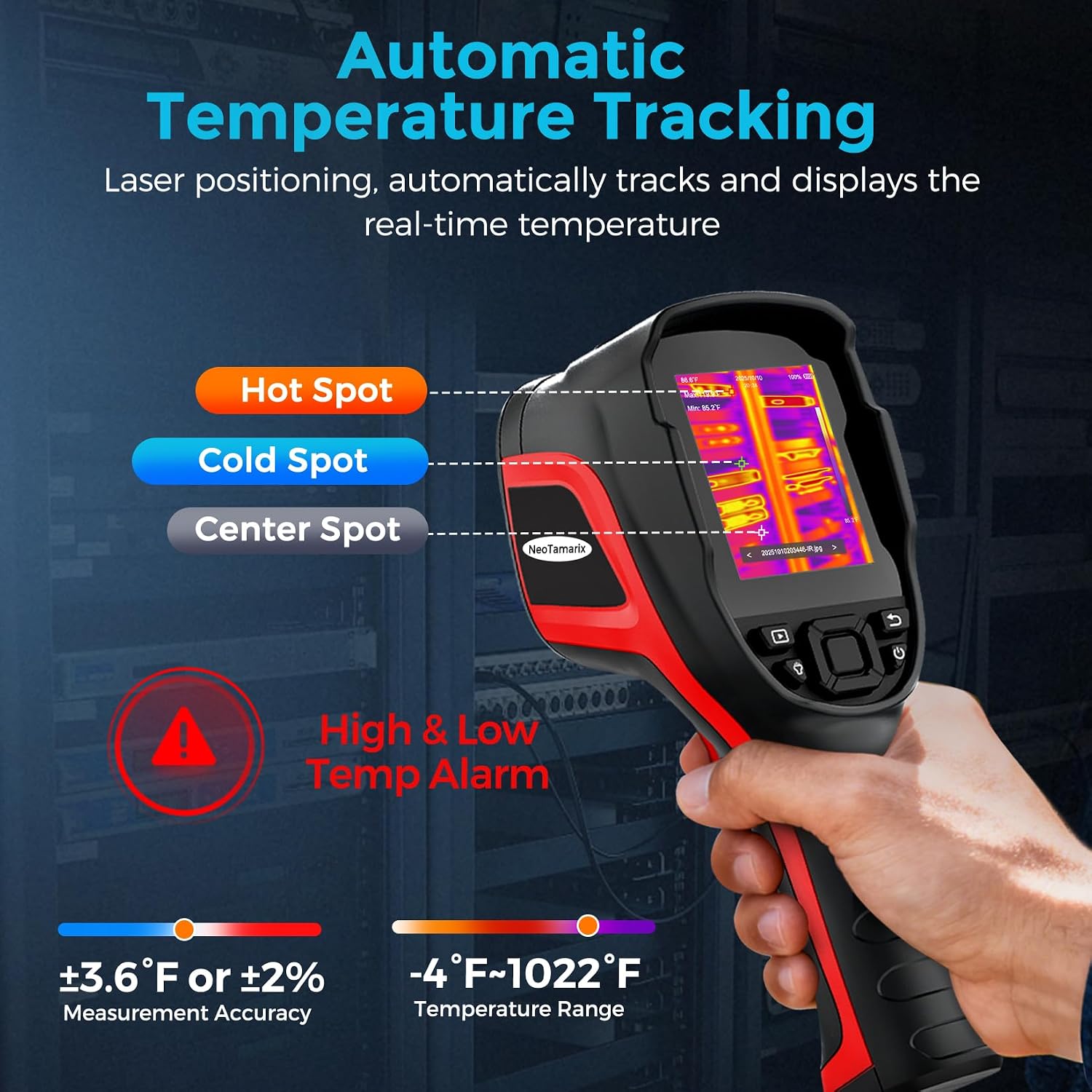 Handheld Thermal Imaging Camera with 2MP Visual Camera, 512x384 Super Resolution, NeoTamarix Thermal Camera 256x192