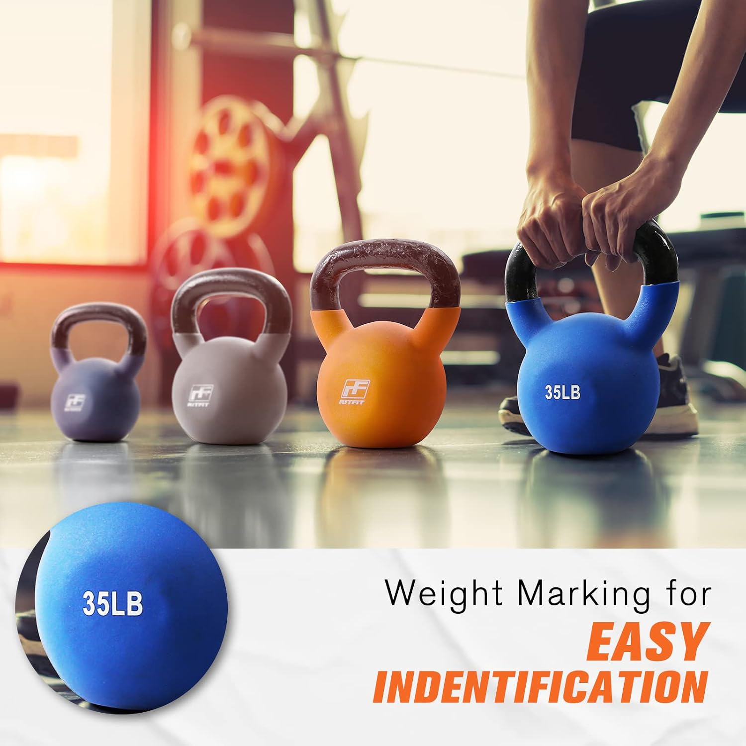 Neoprene Coated Kettlebell Weight Set, Solid Cast Iron