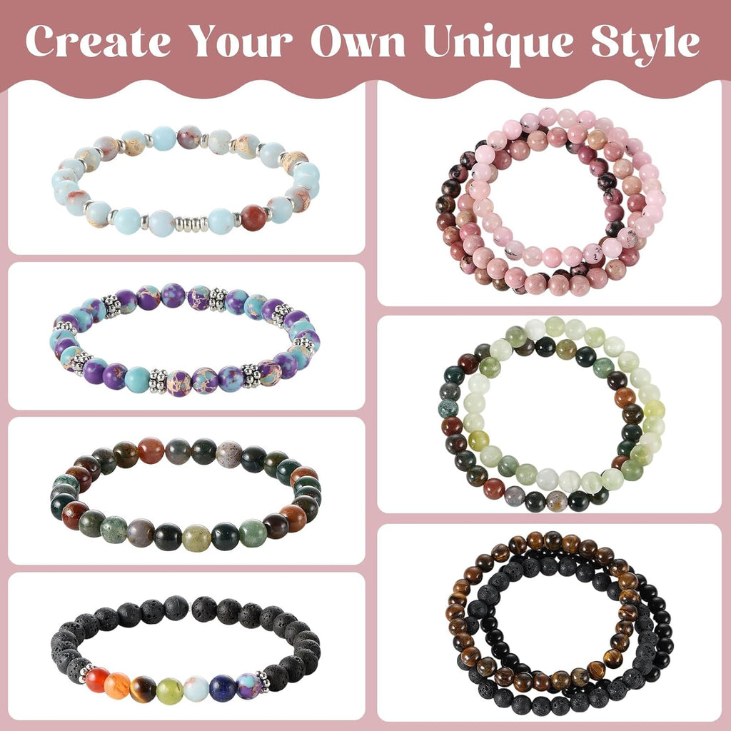 996 Pcs 6mm Natural Stone Beads, Round Crystals Bead Genuine Real Stones, Gemstone Beads Kit with Spacer Bead Charms