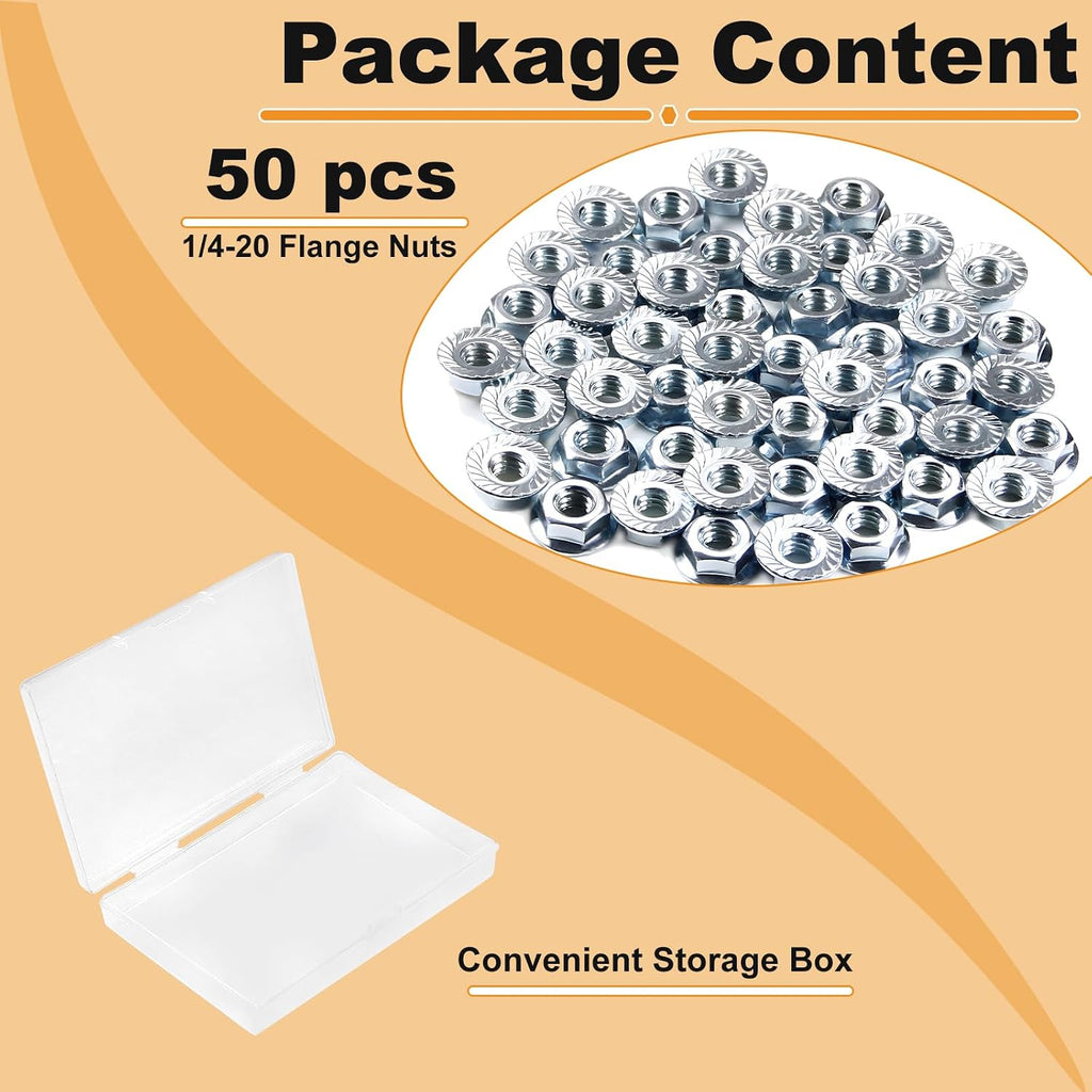 50pcs 1/4-20 Serrated Flange Hex Nuts, 1/4" Hexagon Flange Nuts