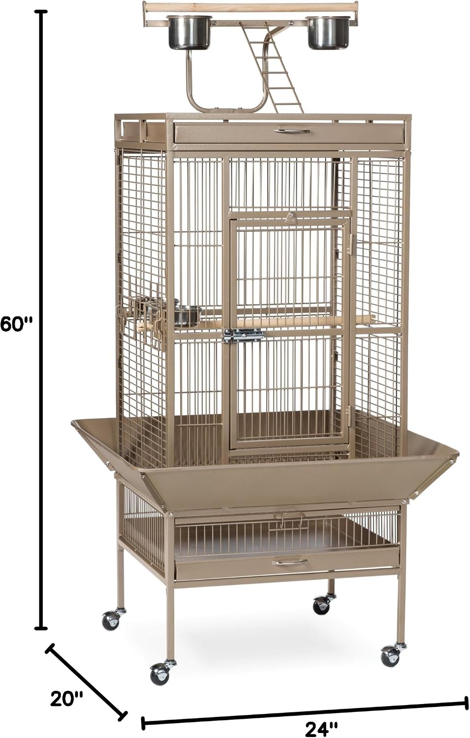Playtop Bird Home - L, Beige | Large Wrought Iron Bird Cage with Rolling Stand, Ideal for Cockatiels, Conures, and