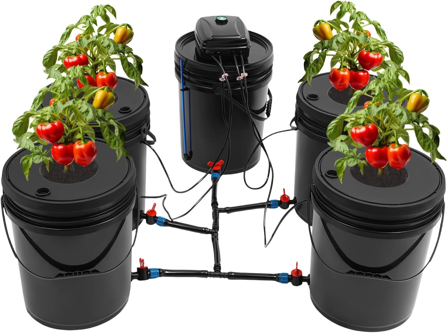DWC Hydroponics Growing System Kit, 5 Gallon 4 Buckets Recirculating Deep Water Culture and Top Drip Hydroponic