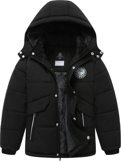 Boy's Waterproof Winter Jacket Warm Puffer Coat Fleece-Lined Parka | Insulated Outerwear Detachable Hood Down Jackets