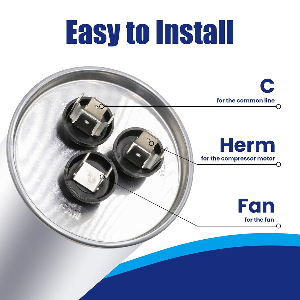 45+5 uF 45/5 MFD ±5% 370V/440VAC Dual Run Start Capacitor CBB65 Works for AC Unit Fan Motor Start or Heat Pump or Condenser Straight Cool