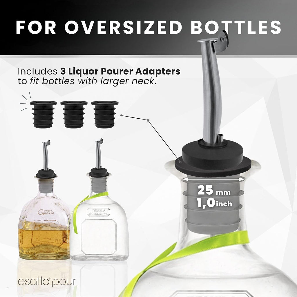 Stainless Steel Liquor Pourers with Hinged Flip Lid, 6 Pack