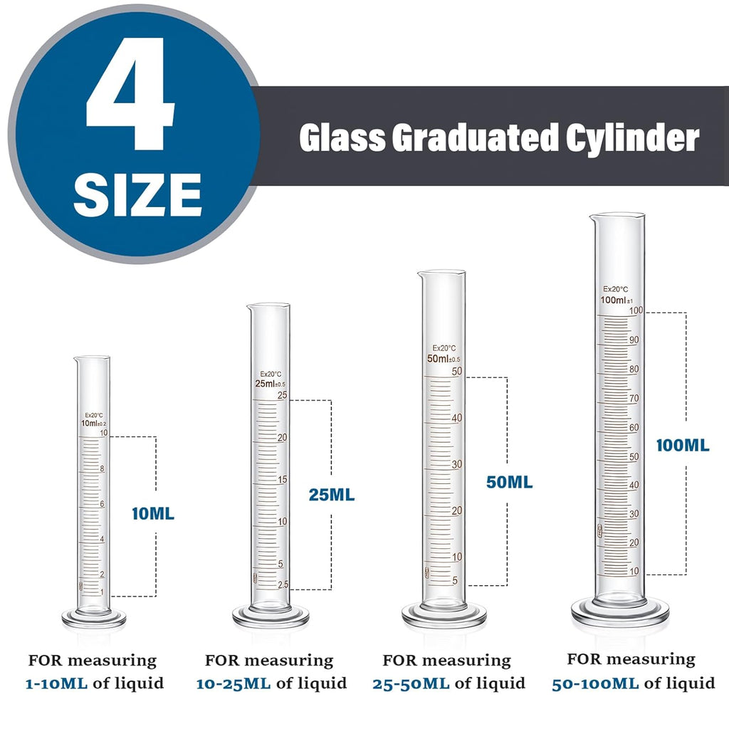 20 Pcs 50/100/250/500/1000ml Lab Glassware Beaker Set Include Graduated Cylinder, Glass Beaker Set, Glass Dropper