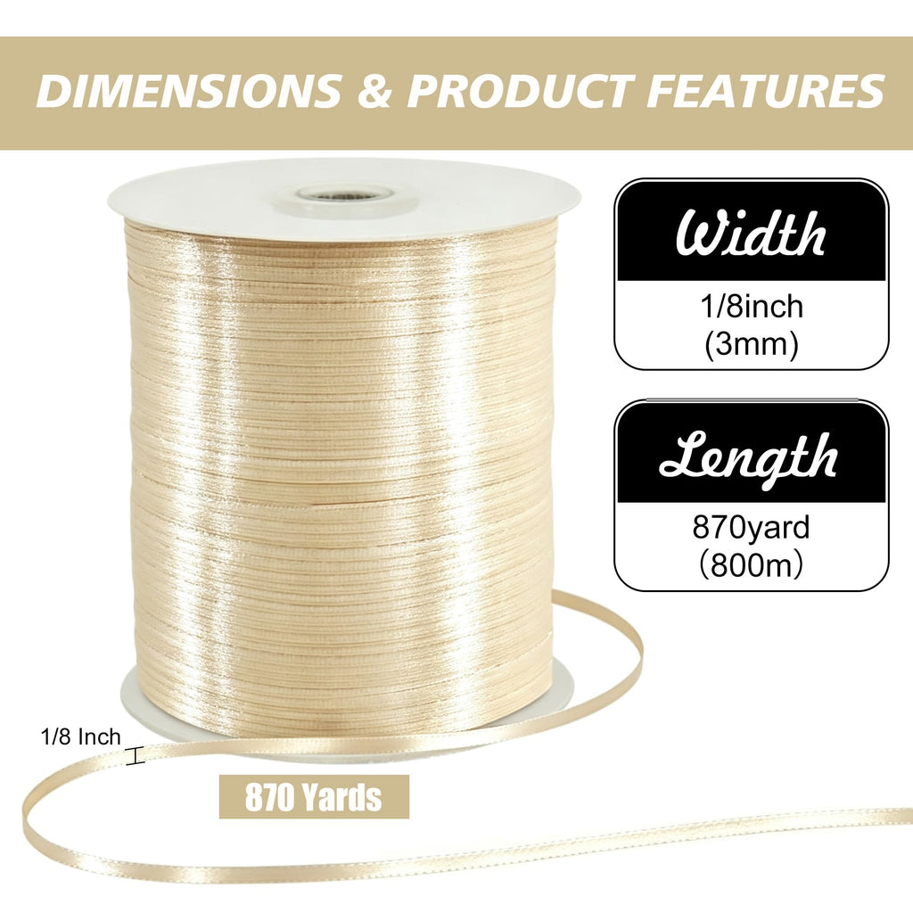 1/8 Inch 870yd Gold Thin Satin Ribbon String for Gift Wrapping