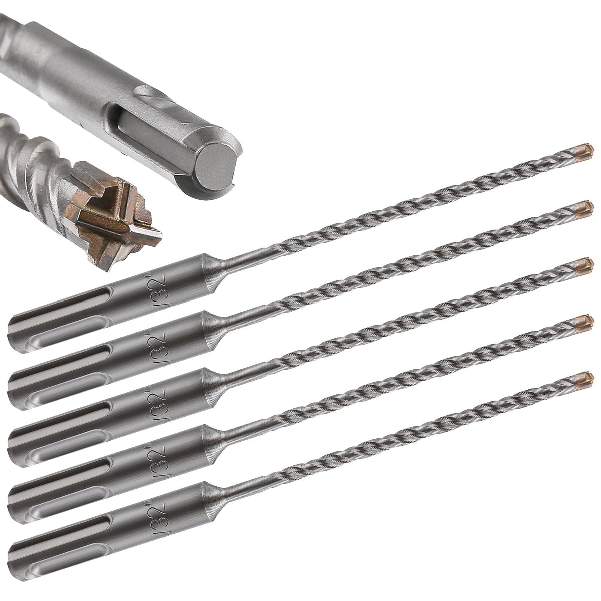 Wensilon 5pcs 5/32" X 8"-6" Cross-Type Double Thread Carbide Drill Bits for Concrete, Brick, Stone, Hammer Drill