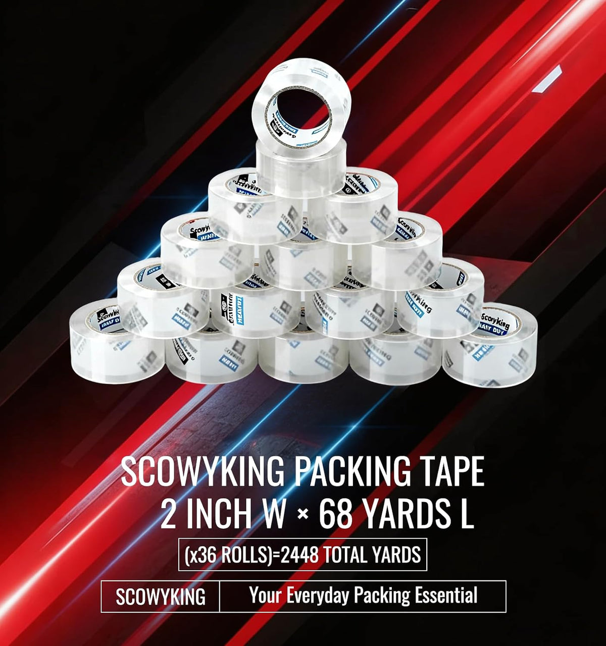 Clear Packing Tape Refills Heavy Duty,36 Pack,2.7 Mil,2"×68 Yd