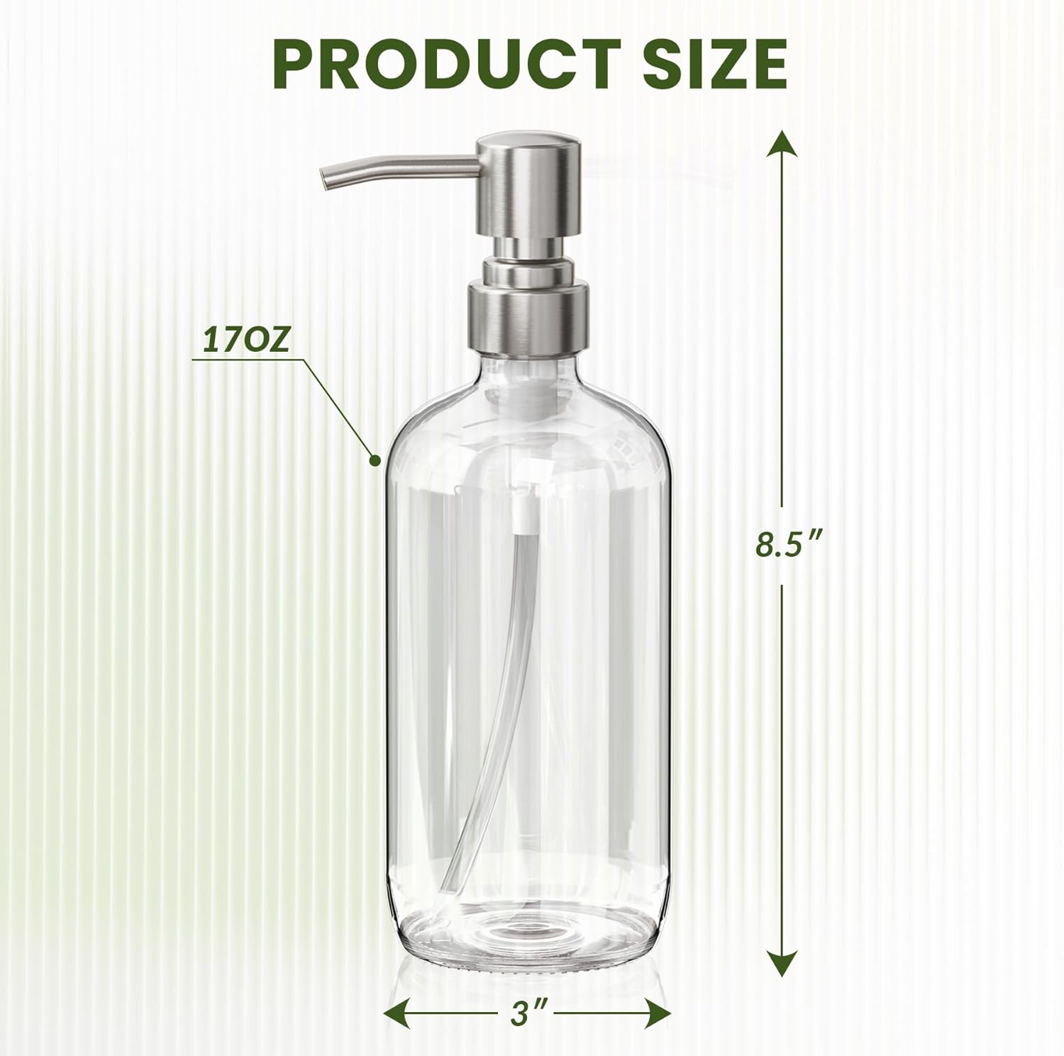 Soap Dispenser, 2 Pack Glass Soap Dispenser with Pump Stainless Steel, 17 Oz Hand Soap Bottles Bathroom Kitchen, Clear