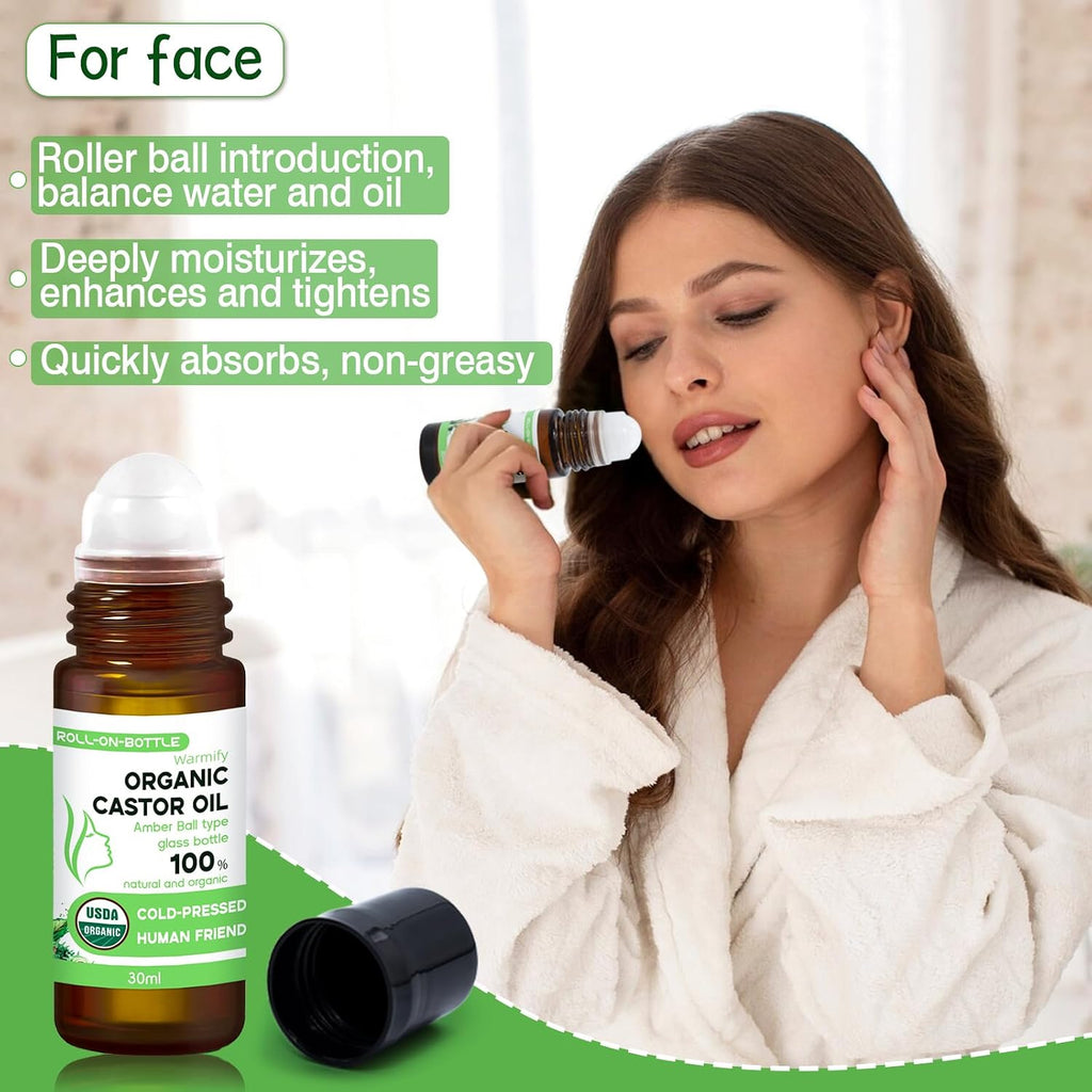 3-in-1 Castor Oil Roll on Certified Organic Cold Pressed Castor Oil