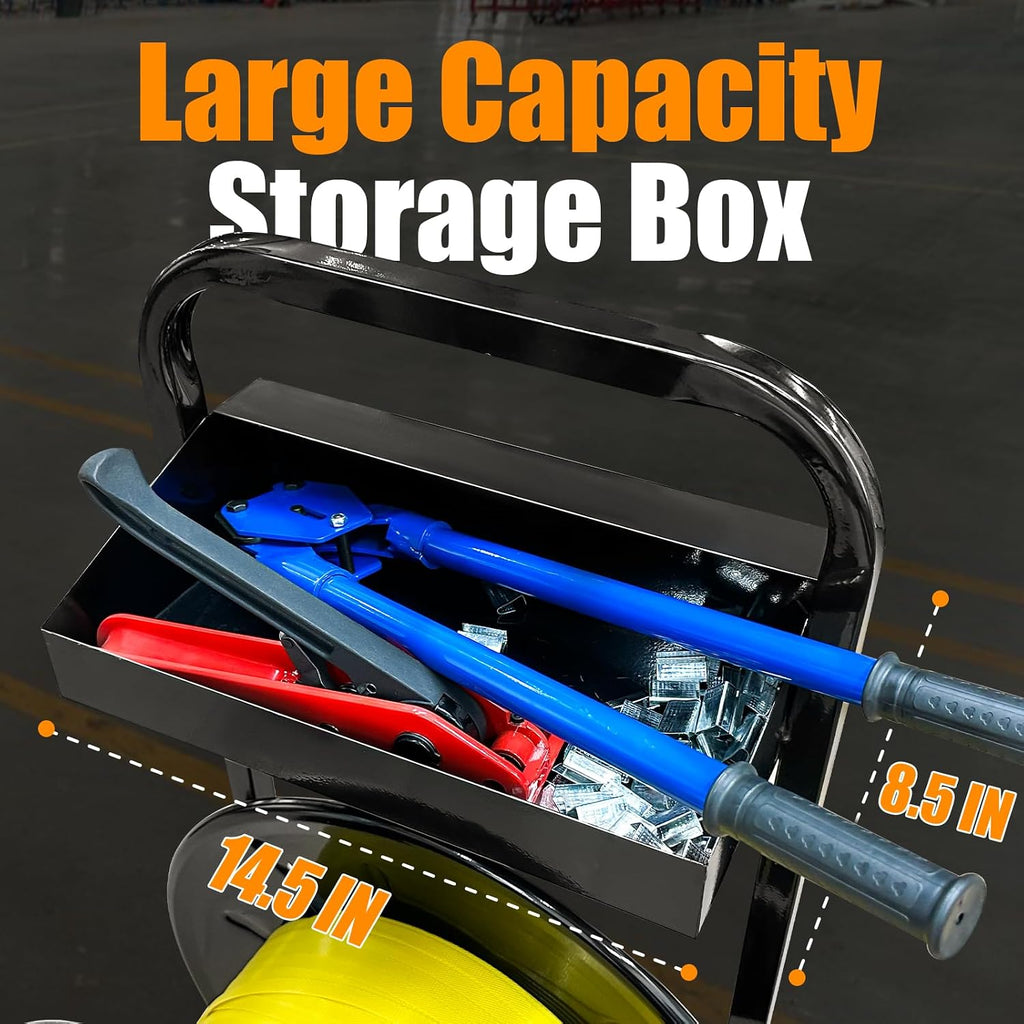 Heavy Duty Strapping Cart & Dispenser for Polypropylene (PP) Strapping Coils with 8"x8" - 10"x10" Core Size