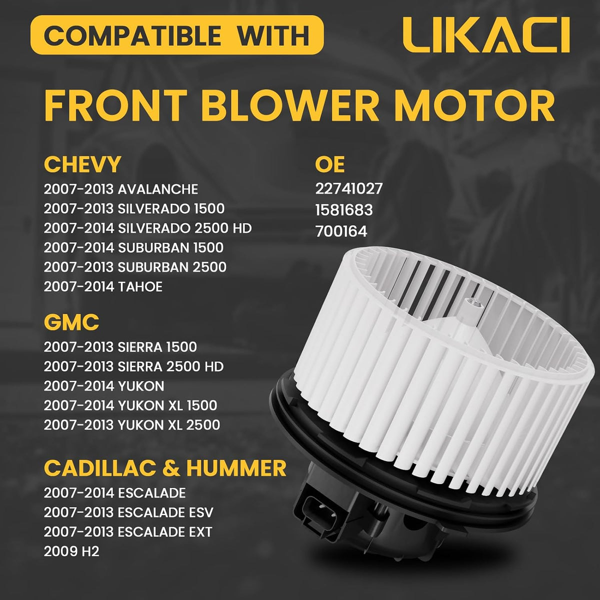Front Blower Motor 22741027 for 2007-2014 Chevy Tahoe Silverado