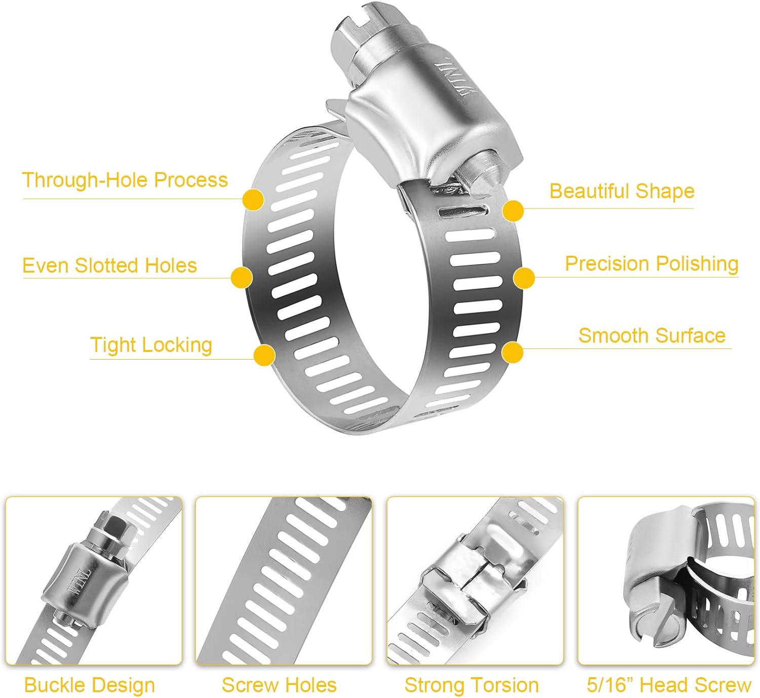 Stainless Steel Hose Clamps - 16 Pack Worm Gear Drive Hose Clamps SAE 10 Clamping Range of 1/2'' to 1-1/16''
