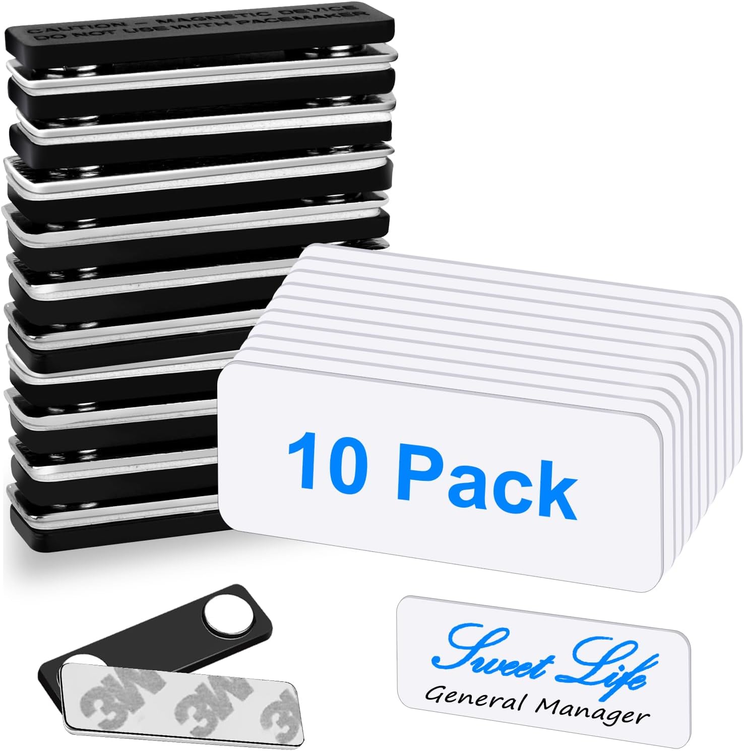 Magnetic Name Tags, 10-Pack Engravable Name Badge with Magnetic Backing, Reusable Name Tags(1" X 3")