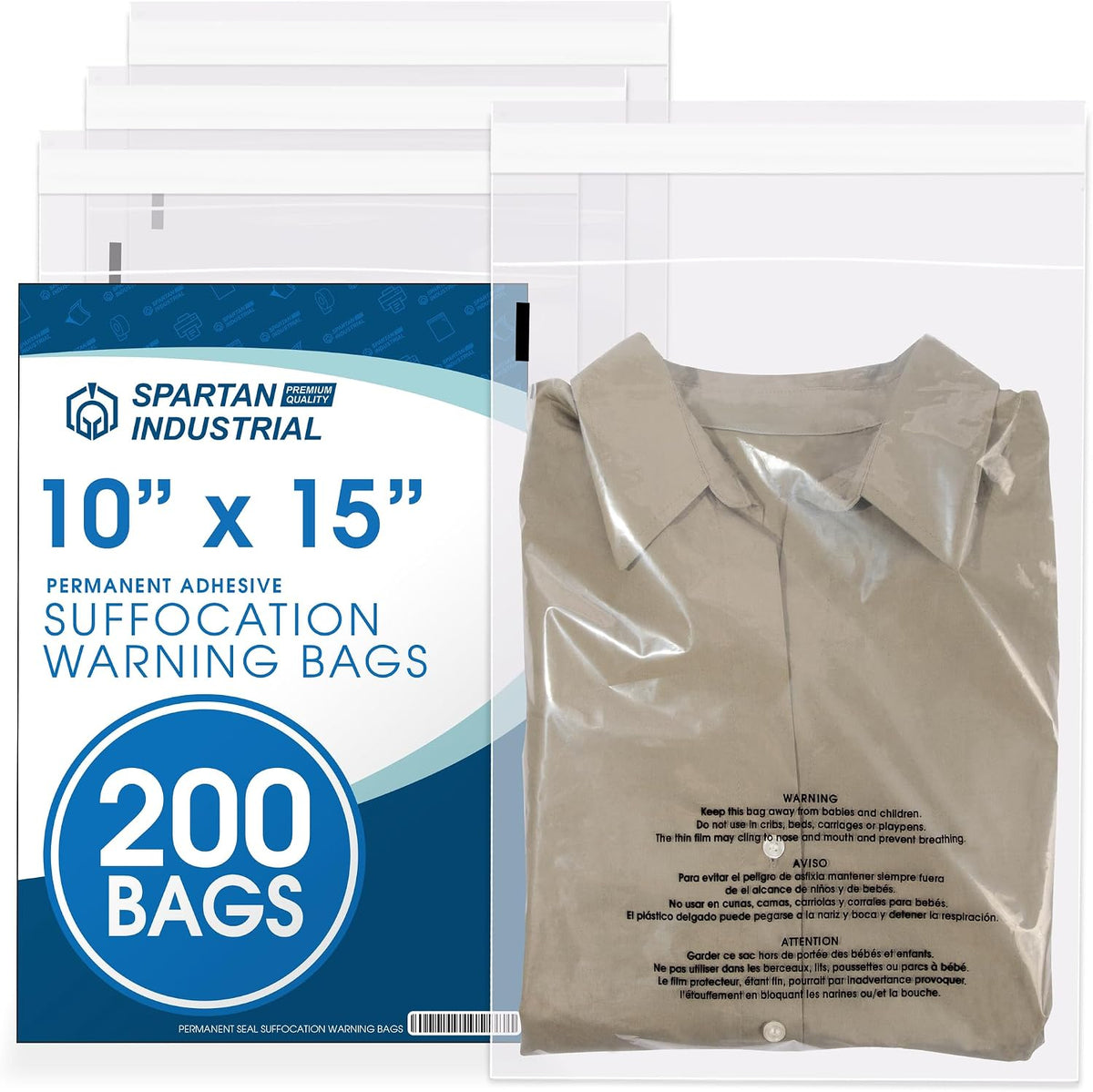 10” X 15” (200 Count) Self Seal Clear Poly Bags with Suffocation Warning