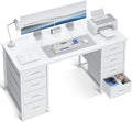 48 Inch White Computer Desk with 8 Fabric Drawers, Modern Office Desk with Large Storage for Home Office, Study