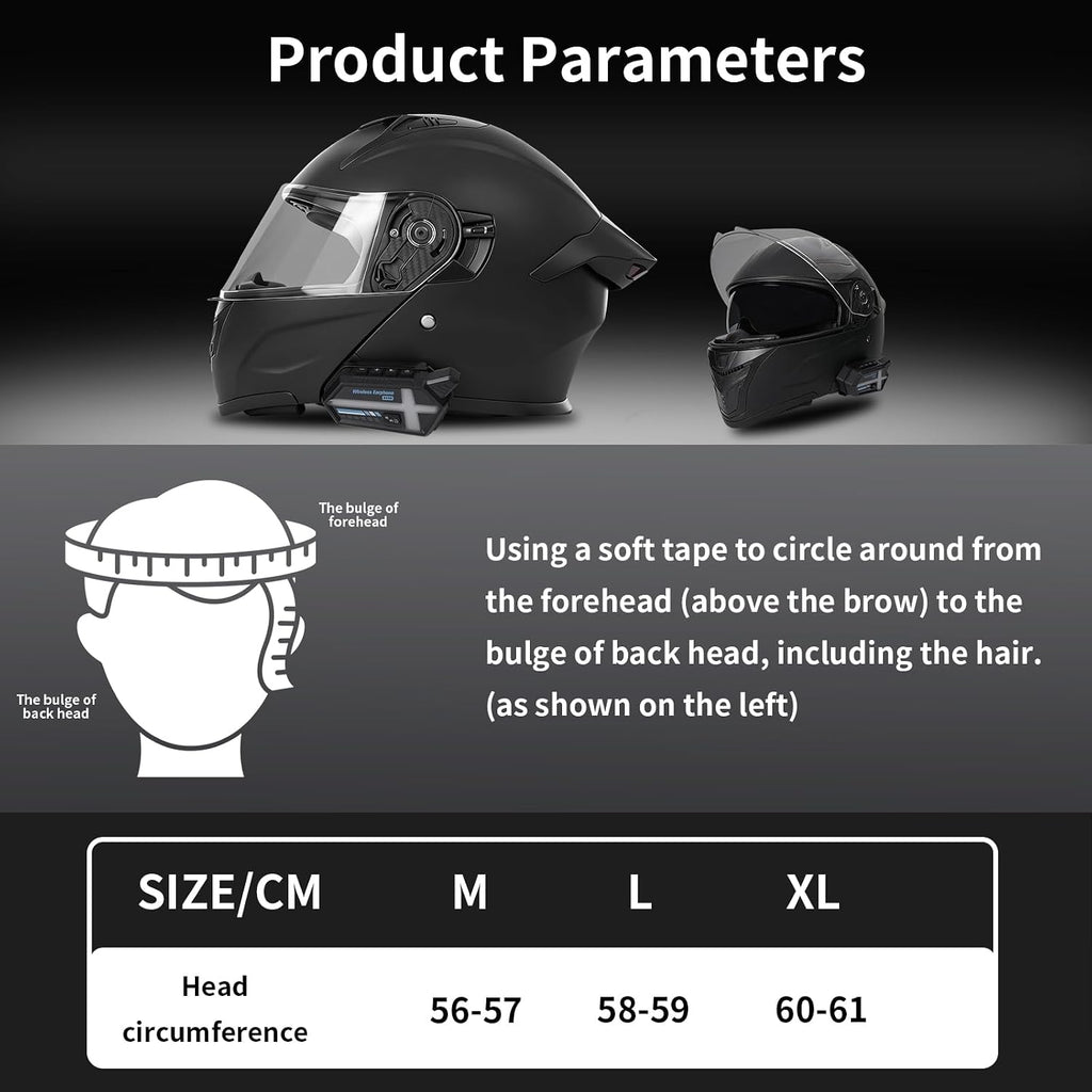 Bluetooth Modular Motorcycle Helmets with Tail Lights, DOT Approved Flip Up Full Face Motorcycle Dual Visor Helmet