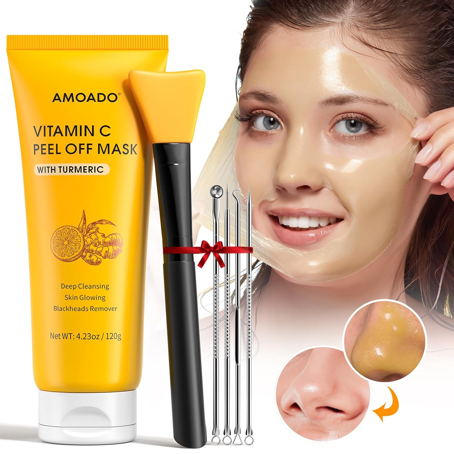 Blackhead Remover Mask, Peel Off Face Mask with Vitamin C & Turmeric for Men and Women–Deep Cleansing Nose Facial