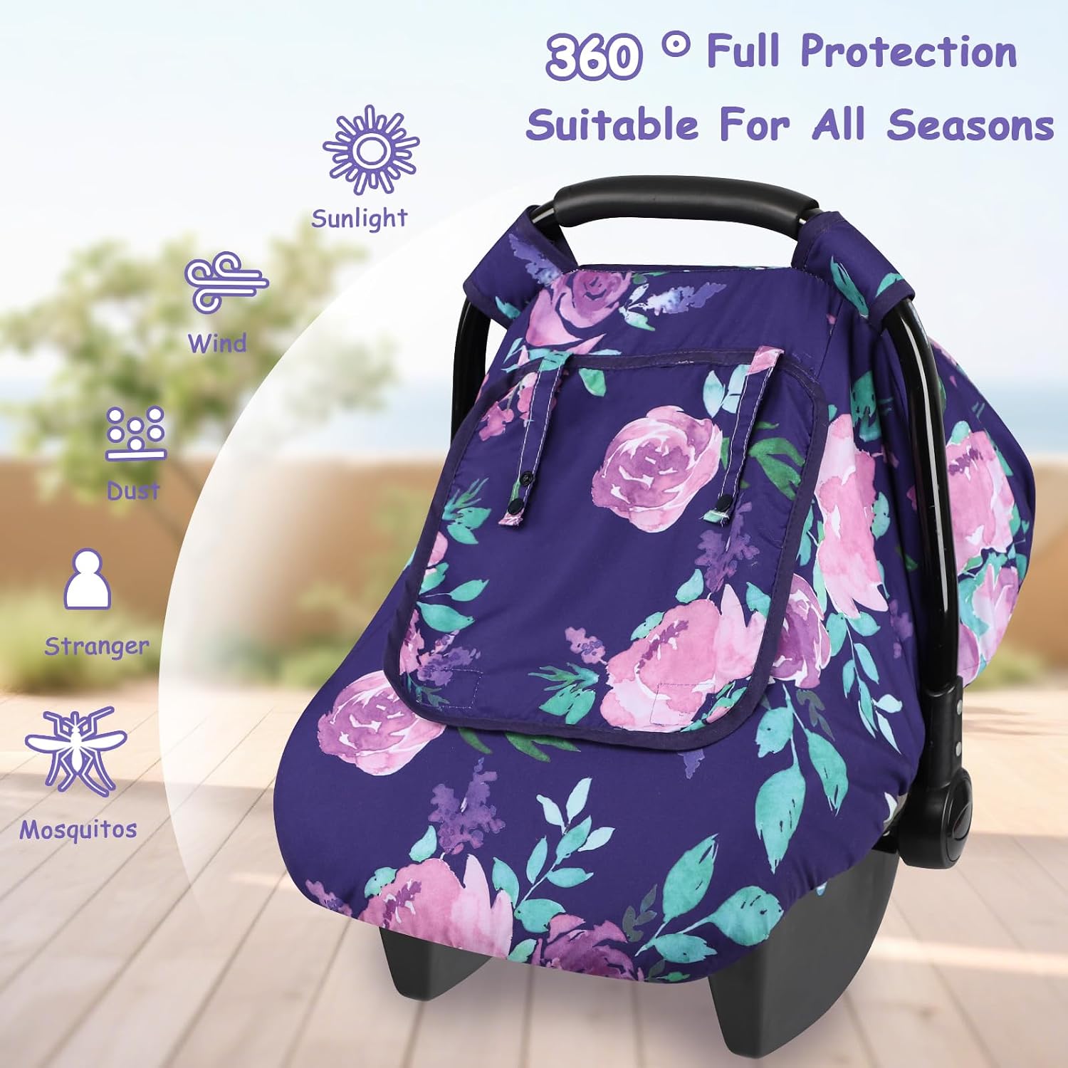 Windproof Baby Car Seat Cover, 3D Mink Dot Infant Car Seat Canopy with Breathable Mesh Window, Baby Carrier Cover for