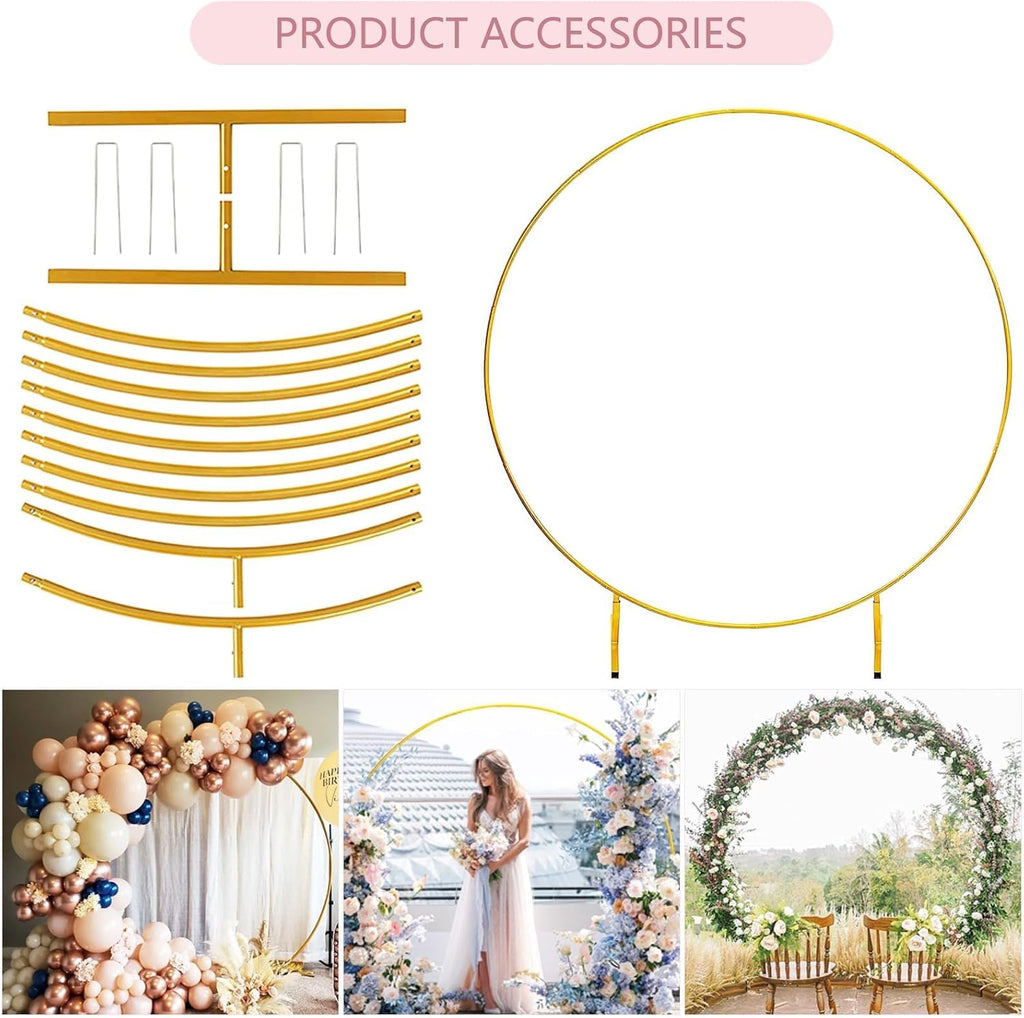 Round Backdrop Stand 6FT, Metal Balloon Arch Frame with Base for Ceremony