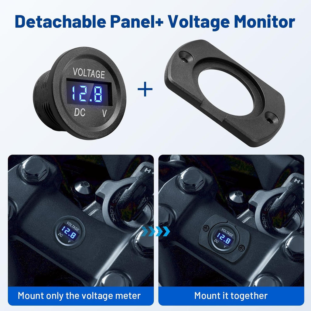 2Packs Car Voltage Meter Monitor 12V/24V Voltmeter Gauge with LED Digital Display Round Panel Mount Battery Monitor