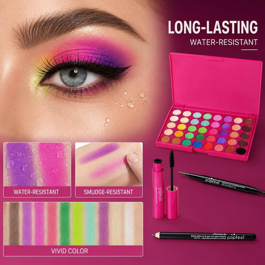 40-Color Eyeshadow Palette Eye Makeup Set (Red) | 40 Color Shade Palette All-in-One Kit Begineer Friendly Full Eye